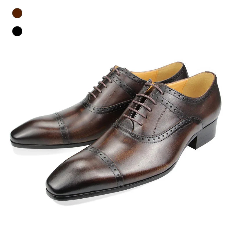 Mens Leather Brogue Oxford Dress Shoes Business Wingtip Lace Up Pointed Toe Genuine formal for men with free shipping chaussures