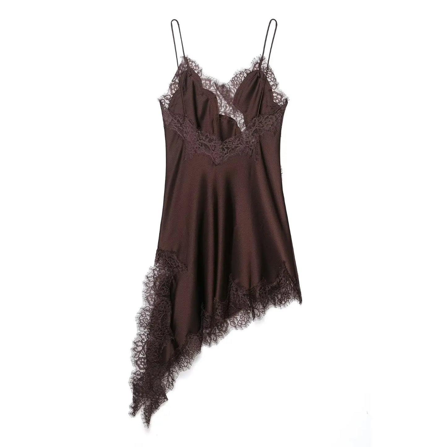 Women Sexy Irregular Lace Dress Fashion V Neck Hem Suspender Long Dresses 2025 New Fashion Party Vestidos