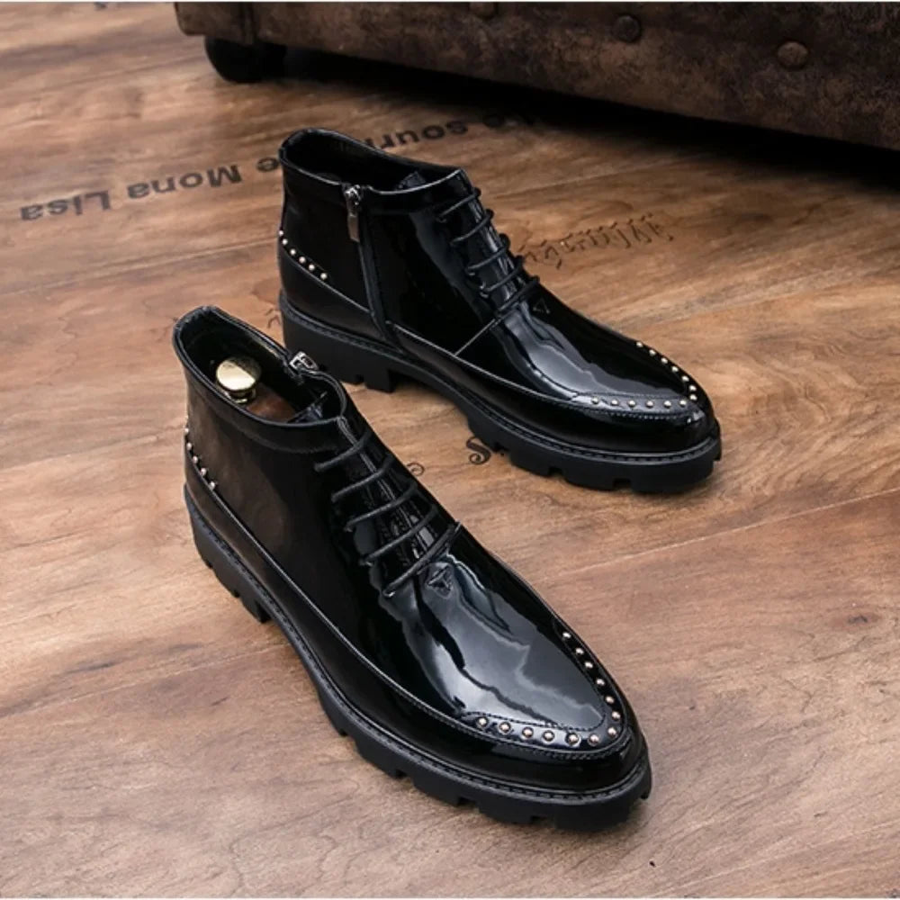 Male Patent Leather Moccasins Shoes High Top Italian Formal Dress Brogue Oxford Wedding Business Shoes Boots 2024 Shoes for Men