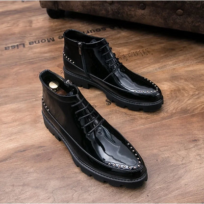 Male Patent Leather Moccasins Shoes High Top Italian Formal Dress Brogue Oxford Wedding Business Shoes Boots 2024 Shoes for Men