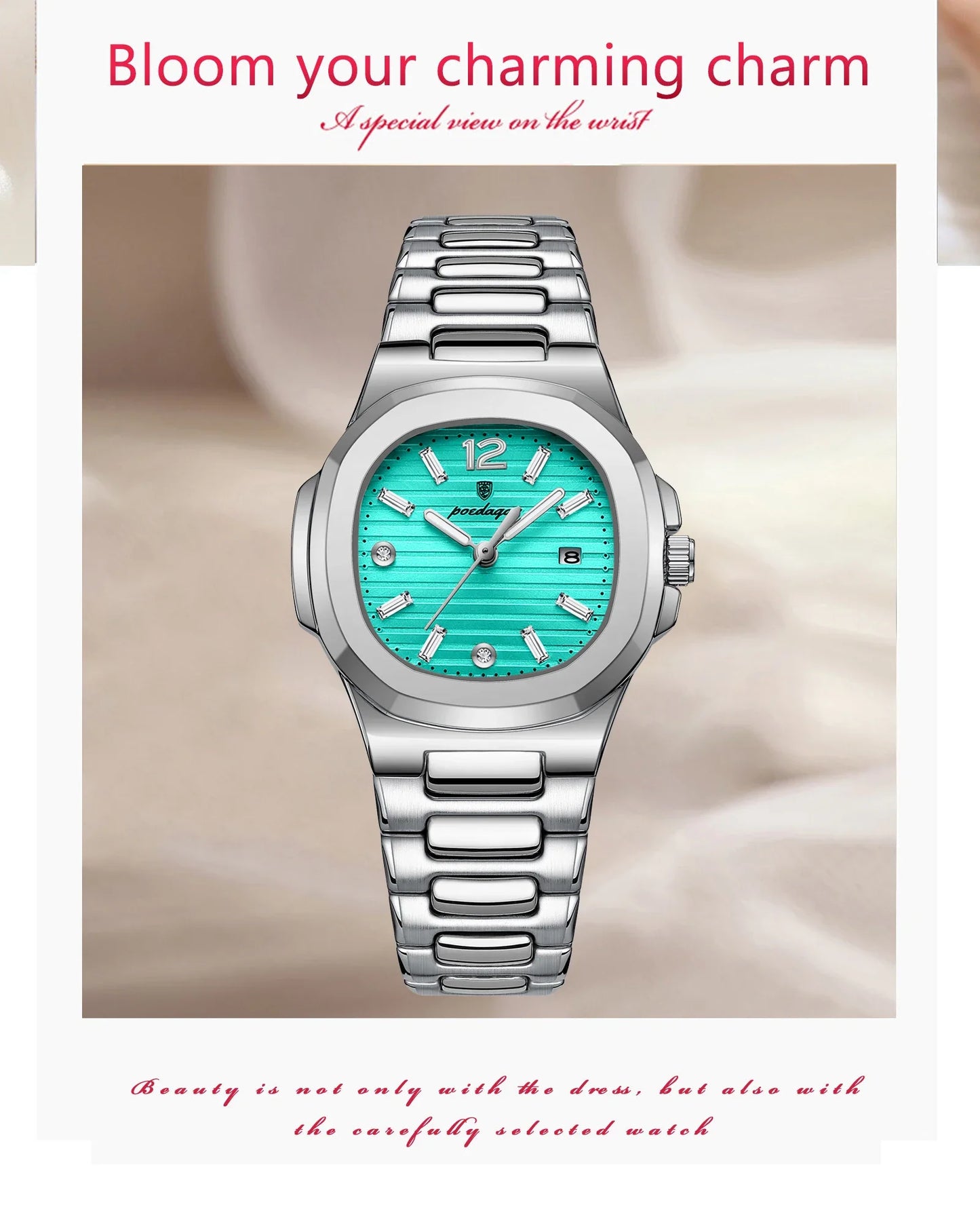 POEDAGAR Square Luxury Ladies Wristwatch Luminous Waterproof Stainless Steel Date Watch For Woman Fashion Quartz Women's Watches
