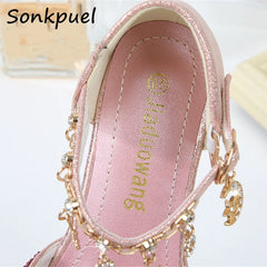 Girls Glitter Sandals Children High Heels Shoes Kids Performance Crystal Sandals