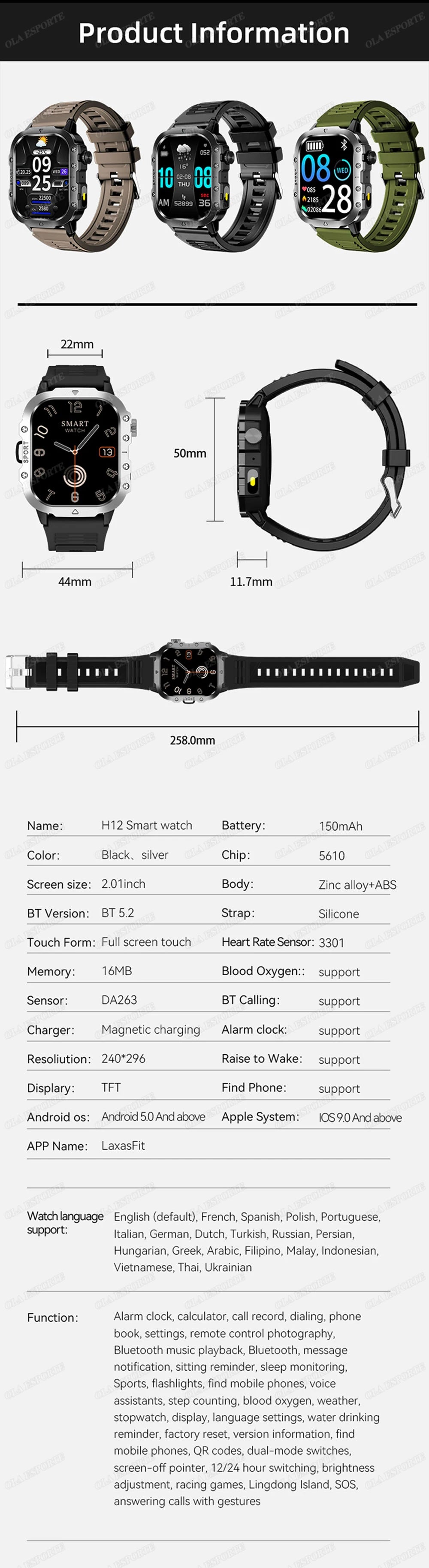 EGC+PPG GPS Sports Fitness Tracker Smartwatch Men 2.01Inch Touch Screen Health Monitoring Bluetooth Call Smart Watch For Android