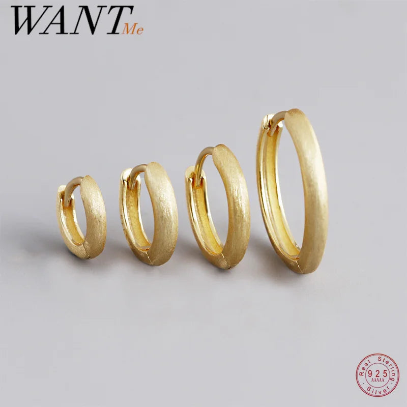 WANTME 925 Sterling Silver Simple Matte Bohemian Round Ear Buckle for Women Punk Unisex Rock Hoop Earring Jewelry Accessories