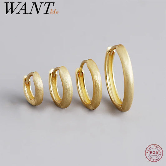 WANTME 925 Sterling Silver Simple Matte Bohemian Round Ear Buckle for Women Punk Unisex Rock Hoop Earring Jewelry Accessories
