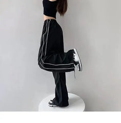 Y2K women vintage Baggy Cargo Pants for Women Drawstring Elastic Low Waist Parachute