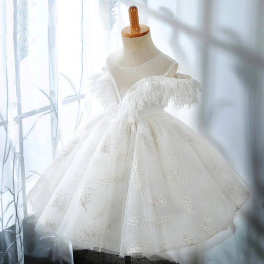 Kids Princess Dresses for Girls Children Feather Sequined Ball Gowns Toddler