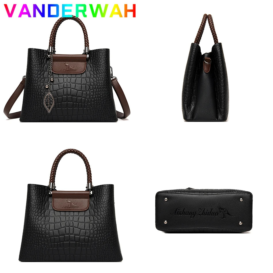 Brand Leather 3 Layers Alligator Crossbody Bag for Women Female Shoulder