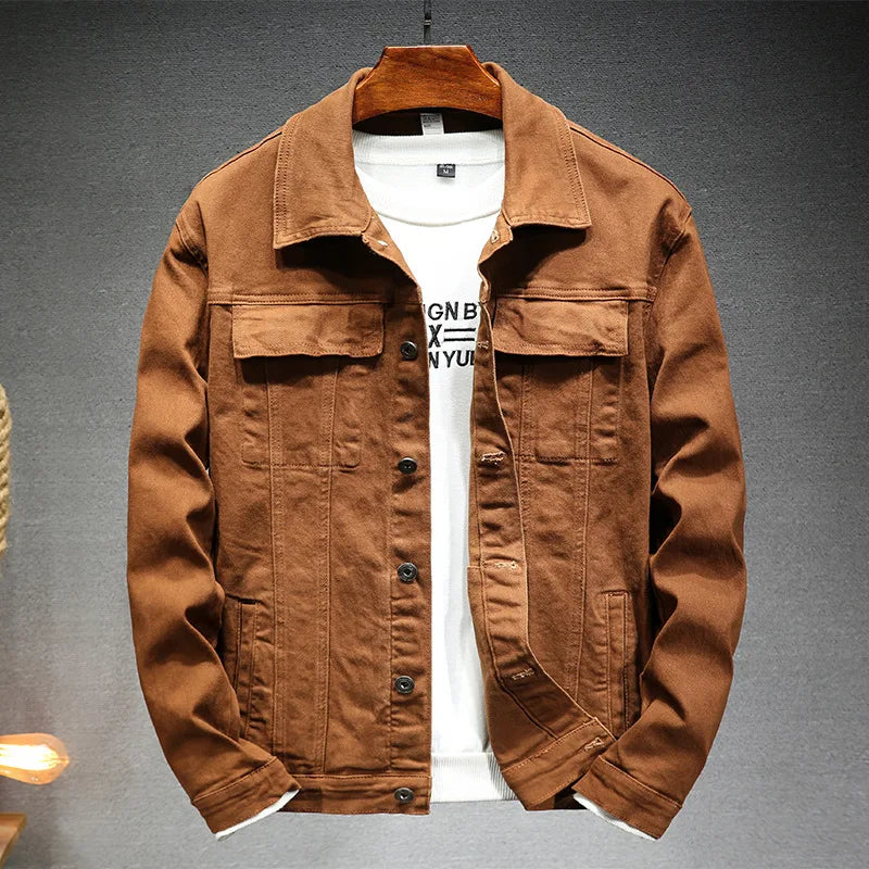 Men's brown denim jacket Spring and Autumn Fashion Clothing