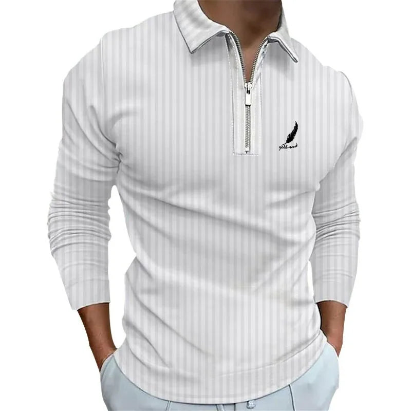 Sportswear Business Casual Men's Polo Shirt Long Sleeve Party Outdoor Office Fall & Winter Print Turndown Zipper Polyester