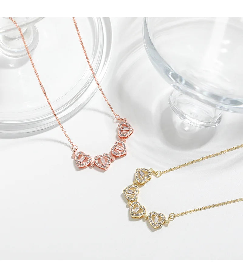 CARLIDANA Transform Luxury Four Leaf Clover Pendant Necklace  Stainless Steel Crystal Gold Color Heart Jewelry for Women Gift