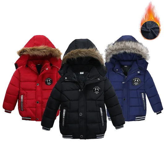 Keep Warm Autumn Winter Boys Jacket Fur Collar Hooded Baby Coat