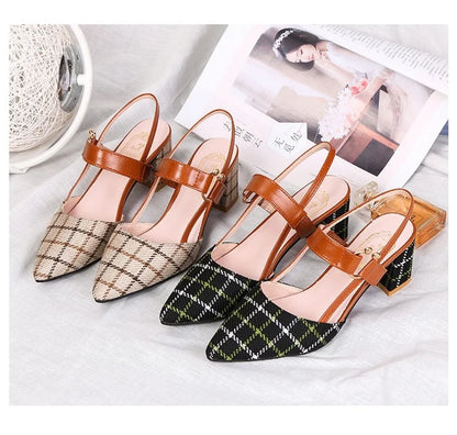 Lady Shoes New Hollow Coarse Sandals High-heeled Shallow Mouth Pointed Pumps Work Women Sexy High Heels Zapatilla Lattice 42