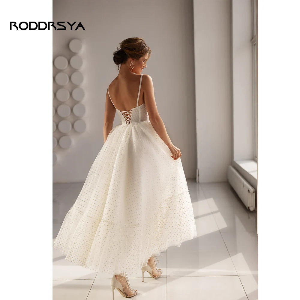 White Bridesmaid Dresses: Wedding Dress A Line Sweetheart Spaghetti Straps Dot