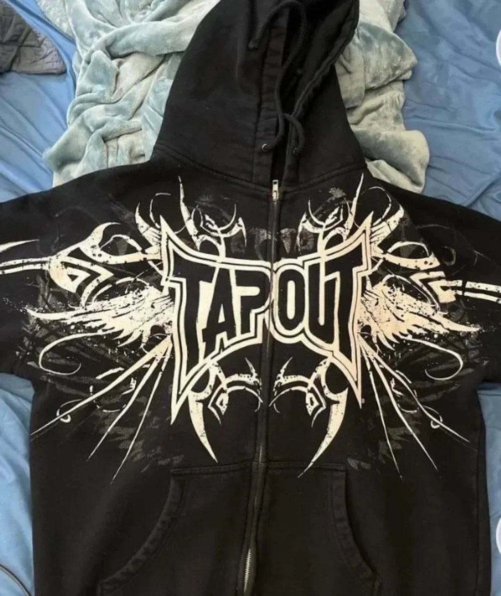 Y2k Hoodies Vintage Gothic Fashion Letter Print Zip Up Hoodie Winter Hip Hop