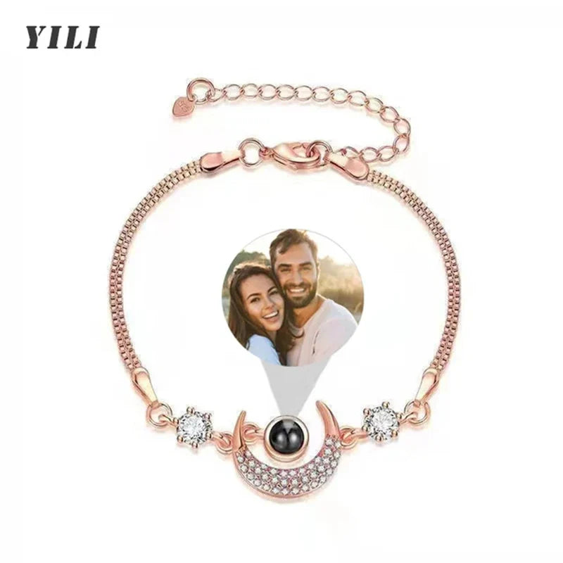 Custom Bracelet with Picture Inside Titanium Steel Cuban Link Chain Bracelet with Personalized Photo Projection for Men Women