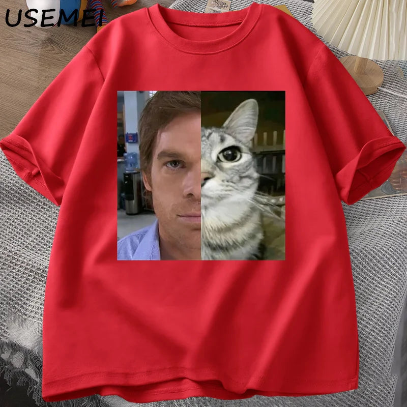 Dexter Morgan Cat T-shirts Funny Cotton Short Sleeve O Neck Tshirt Unisex Streetwear Mens Clothes Harajuku Printed T-shirt Tops
