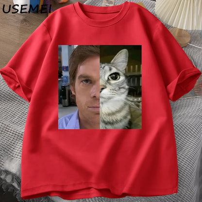 Dexter Morgan Cat T-shirts Funny Cotton Short Sleeve O Neck Tshirt Unisex Streetwear Mens Clothes Harajuku Printed T-shirt Tops