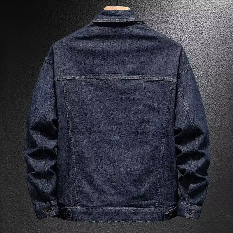 Large Pockets Men Jean Coats Cargo Biker Denim Jacket Motorcycle Spring Autumn