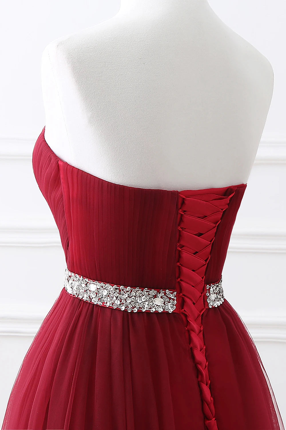 Evening Dresses: Lace Up Crystal Sequined Formal Party Sleeveless Prom Gowns