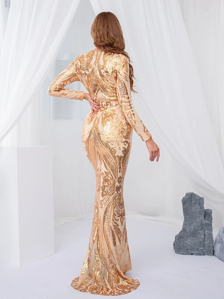 Homecoming Dresses: Stretch Sequined Evening Dress Modest Elegant Prom Gown