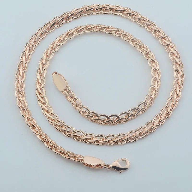 5mm Men Women 585 Rose Gold Color Braid Twisted Necklace Bracelet Set Jewelry 50cm 60cm Long
