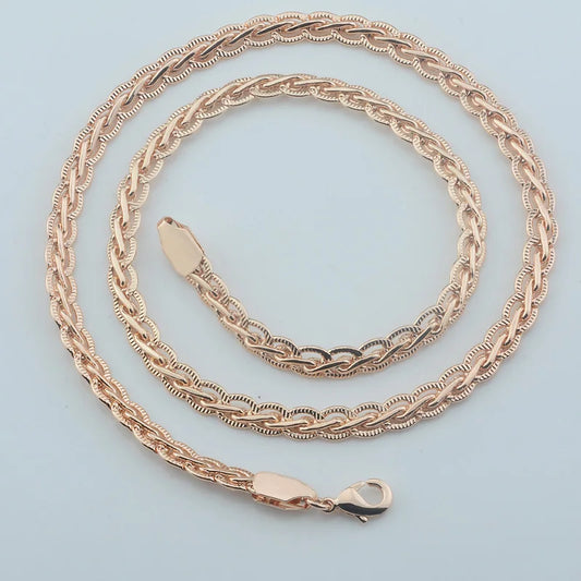 5mm Men Women 585 Rose Gold Color Braid Twisted Necklace Bracelet Set Jewelry 50cm 60cm Long