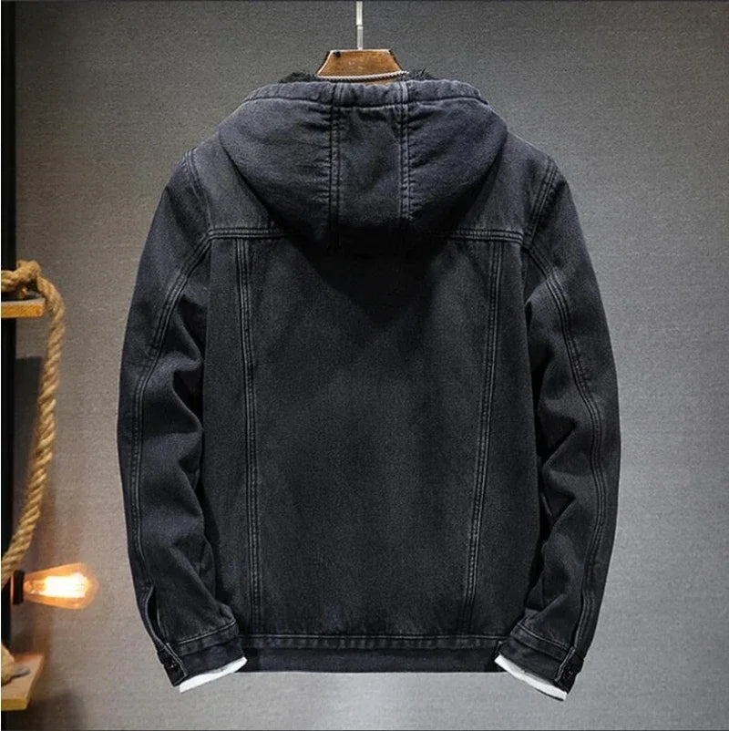 Thicker And Warmer Men's Hooded Denim Jacket Winter Jacket