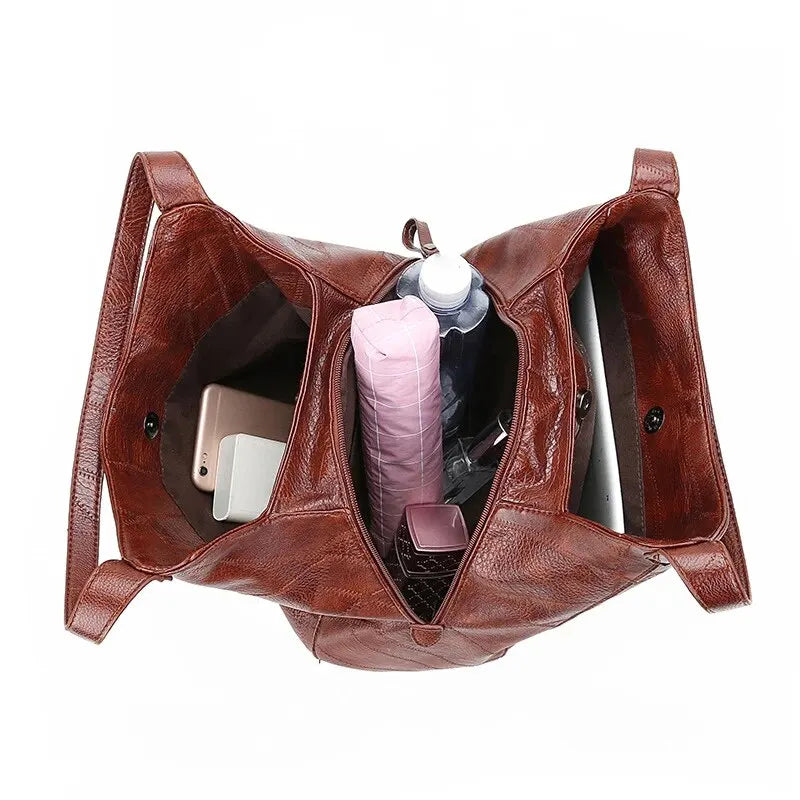 Vintage Women's Bag Leather Large Capacity Marble Grain Women's Shoulder Bag