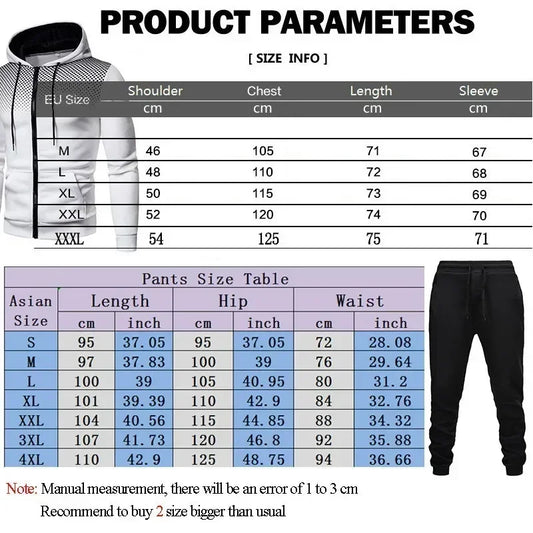 Mens Tracksuits+Sweatpants Two Pieces Suits 2025 Winter Print Zipper Hooded Sweatshirt Casual Fitness Jogging Sports Pants Sets