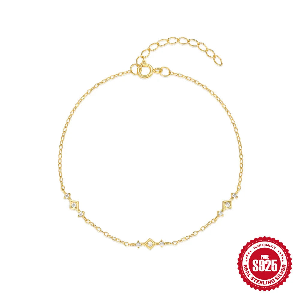 CANNER Real S925 Sterling Silver Mini Zircon Flower Pendant Bracelet Chain for Women's Fine Jewelry Gifts Gold Bracelets Bangles