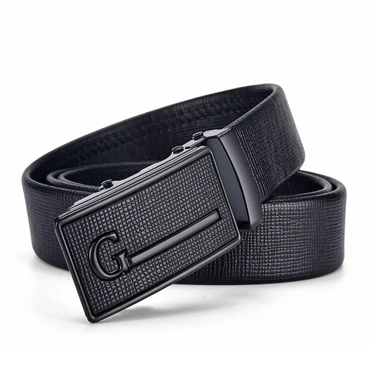 Men's leather belt with automatic buckle, Korean version trendy and casual middle-aged and young business leather pants belt