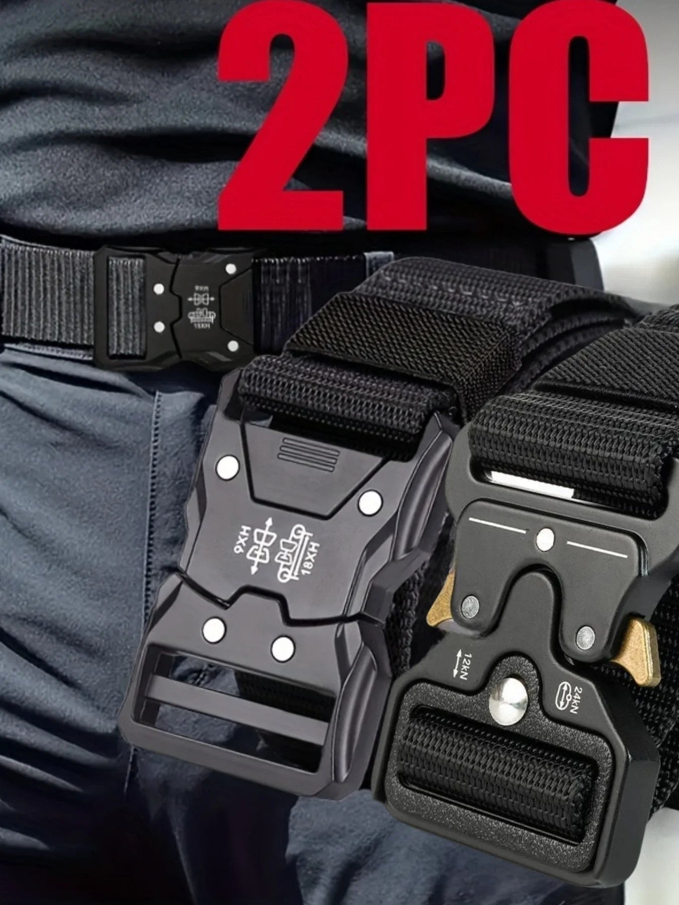 2-piece set of new men's waist belt, quick release buckle casual belt, suitable for cycling, climbing, fishing, golf and other s