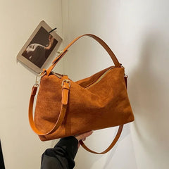 Fashion Zipper Suede Simplicity Shoulder and Crossbody Bags Solid