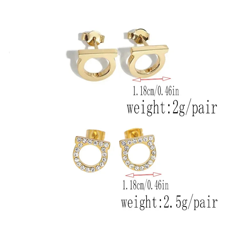 EVISPOL 2Pcs of Simple and Luxurious D-shaped Stainless Steel Stud Eearrings Inlaid Sparkling Cubic Zircon Ear Piering Jewelry