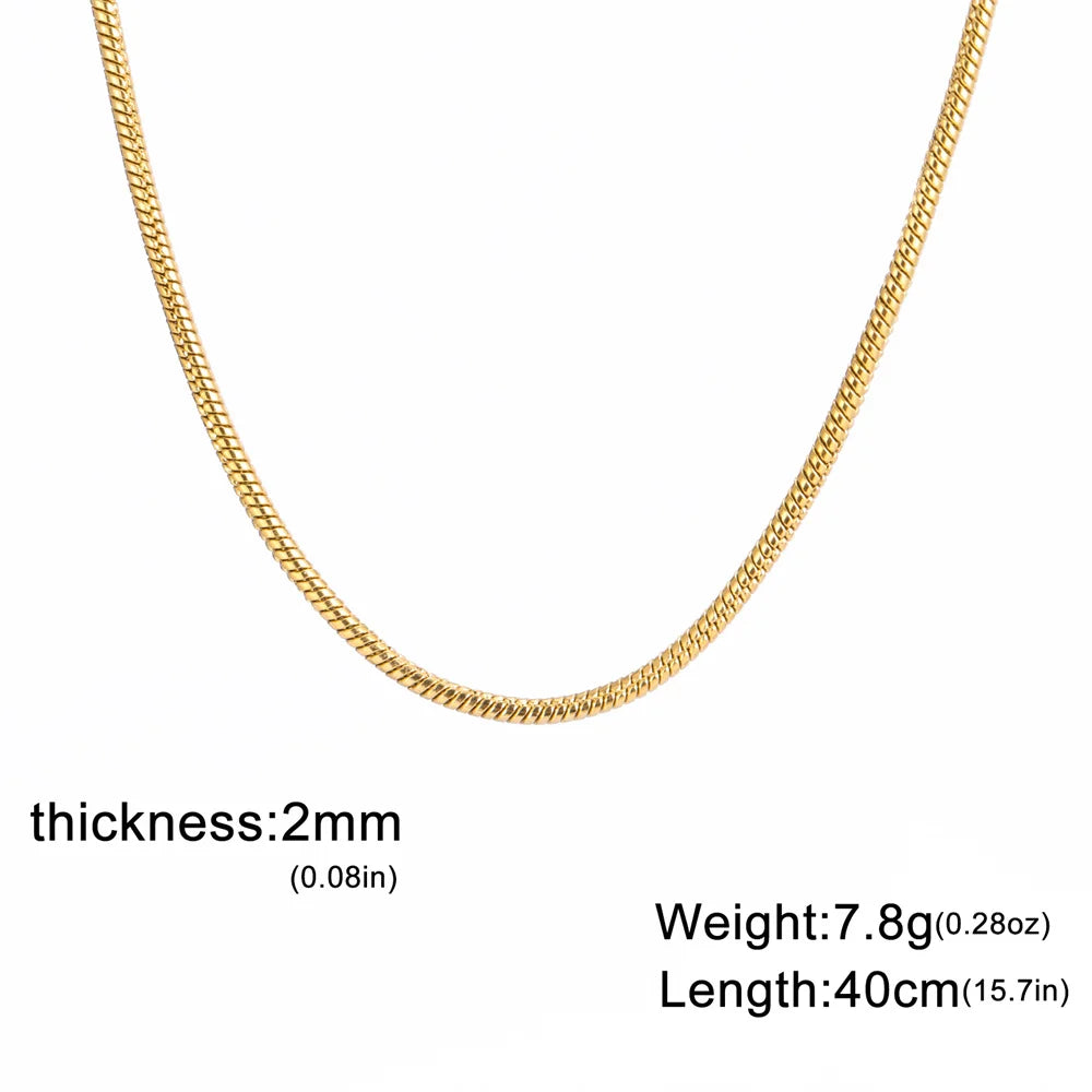 My Shape Round Snake Chain Necklace for Women Men Stainless Steel Link Chain 0.9mm 1.2mm 2mm Chains Choker Fashion Jewelry Gifts