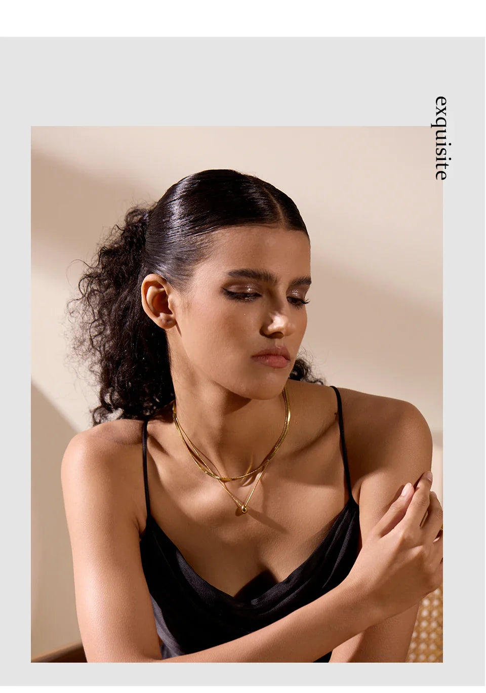 Yhpup Snake Chain Double Layer Stainless Steel Water Drop Pendant Necklace for Women Statement 18k Gold Color Jewelry Waterproof