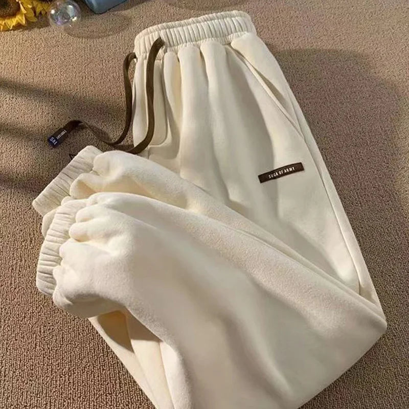 Winter Thick Plush Sport Pants Women 2023 Drawstring Elastic Waist Harem Pants