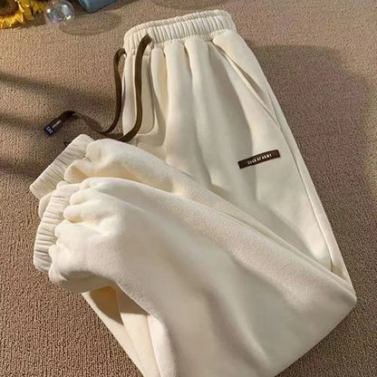 Winter Thick Plush Sport Pants Women 2023 Drawstring Elastic Waist Harem Pants