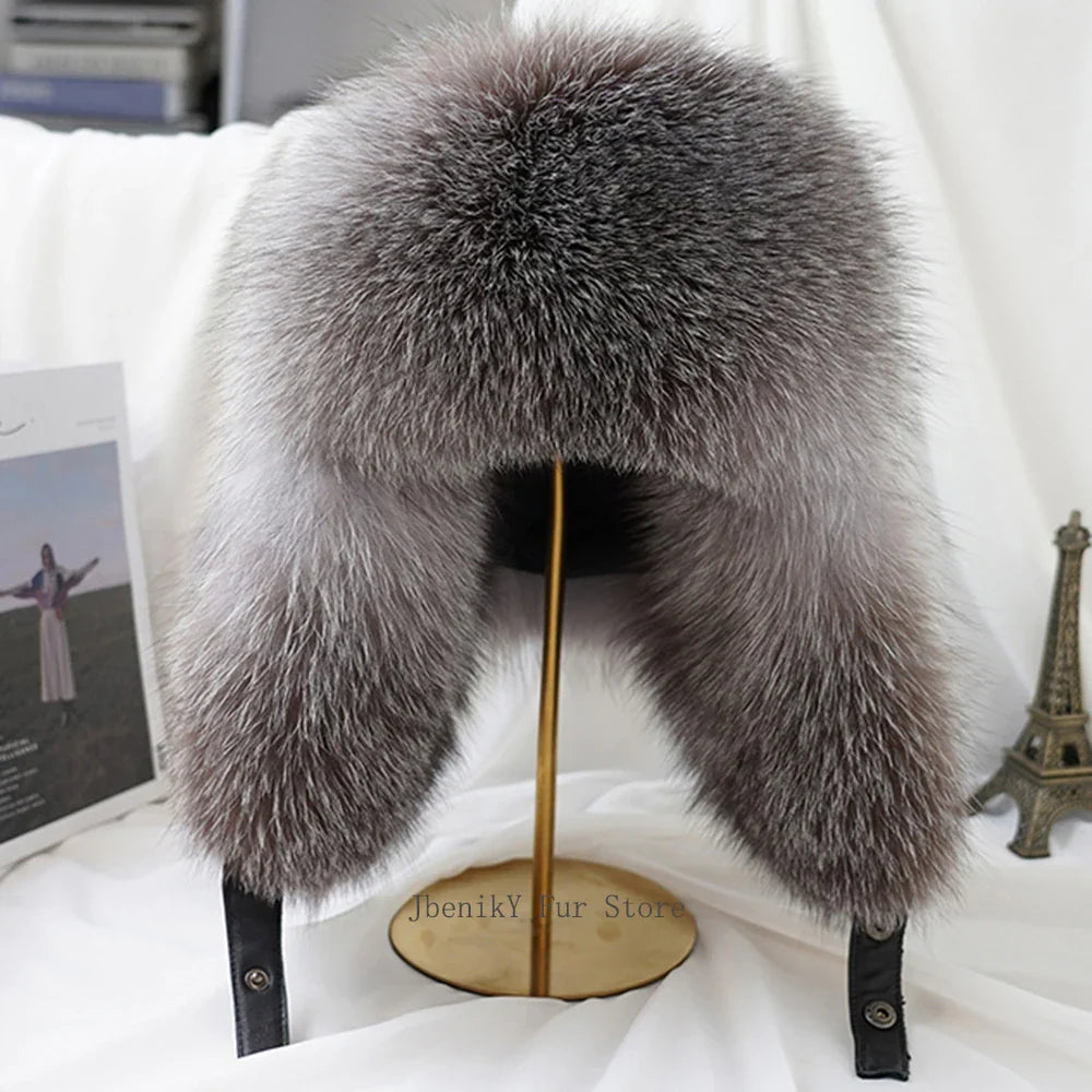 2025 Cap 100% Raccoon Dog Full Fur Fox Fur Hat Men's Fur Ear Protection Winter Thickened and Warm Russian Hat Men's Trend