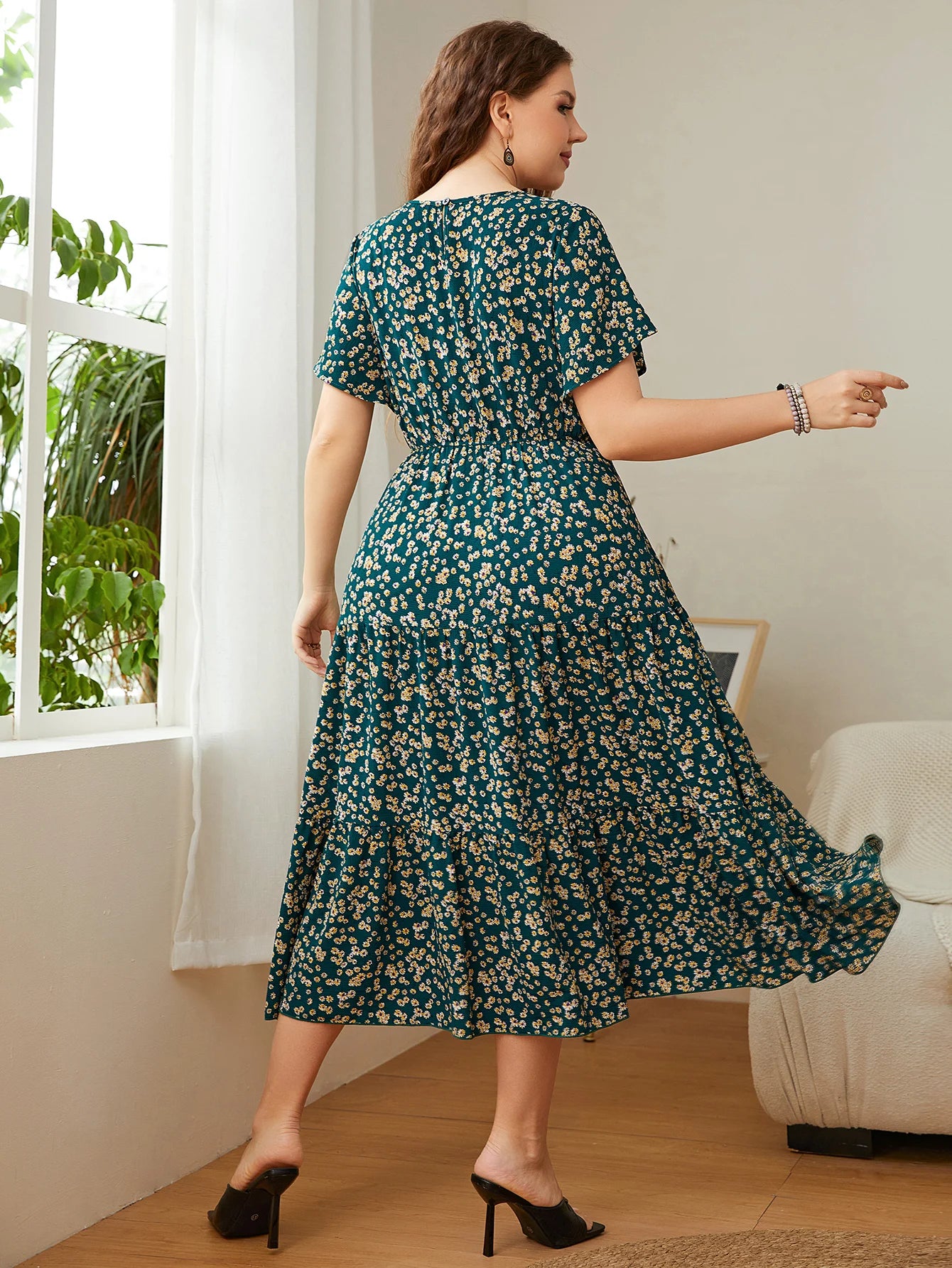 Trendy Big Size Women's Clothing Dress Summer O-Neck Floral Print Midi Dresses Party Elegant Casual Ladies Plus Size Long Dress