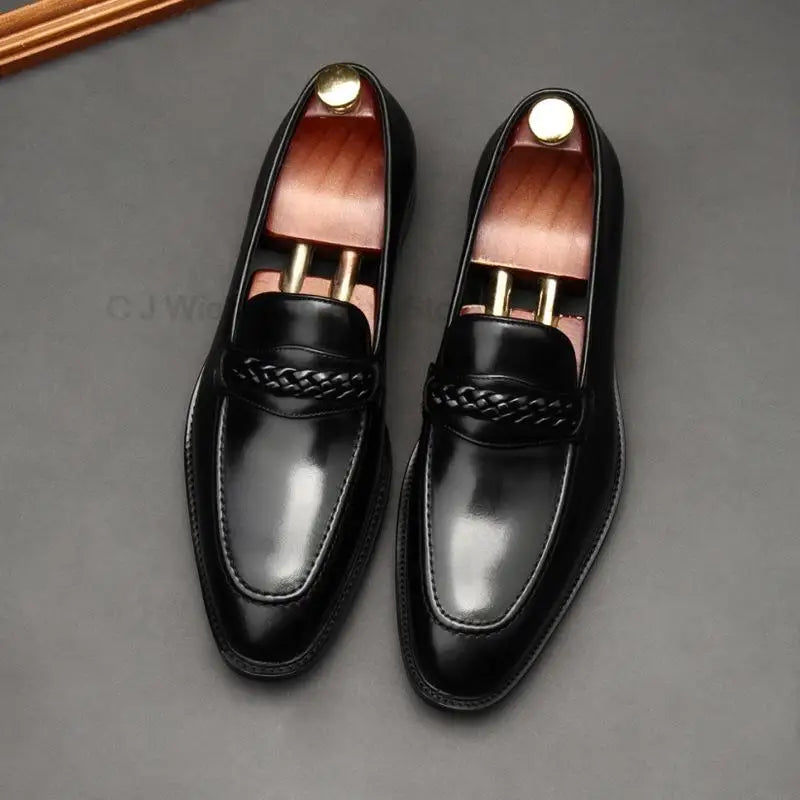 HKDQ Men's Italy Loafers Genuine Leather Male Casual Office Business Dress Shoes For Men Fashion Party Wedding Formal Footwear