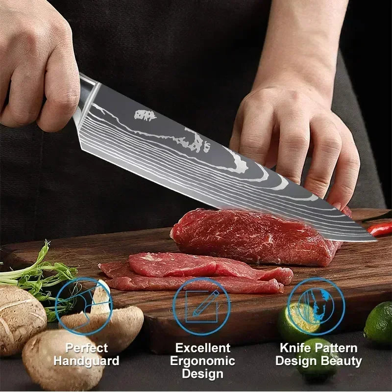 Professional Damascus Kitchen Knives Japanese Santoku Cleaver Slicing Knife Stainless