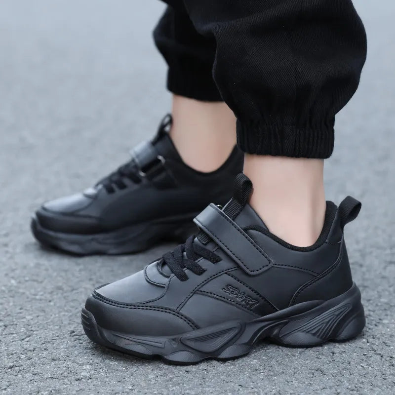 Children Shoes Kids Casual Sneakers Black Pu Leather Sports Shoes for Boy
