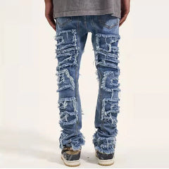 Retro Hole Ripped Distressed Jeans for Men Straight Washed Harajuku Hip Hop