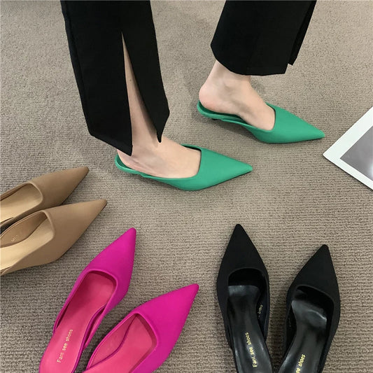 Pointed Toe Women Mules Slipper Fashion Candy Color Ladies Elegant Dress Sandal