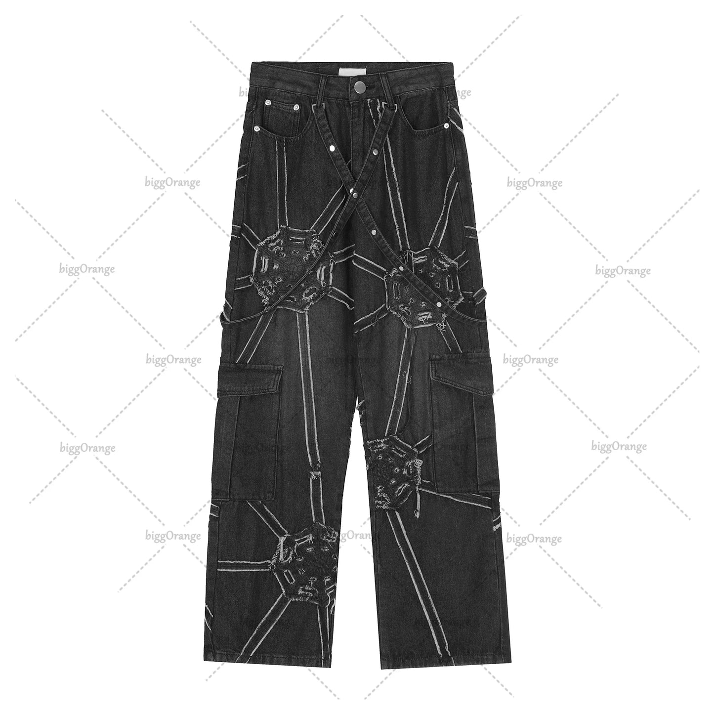 Splicing Jeans Men Pants High Street Vibe Straight Wide-leg Trousers