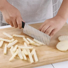 Stainless Steel Potato Chip Long Slicer Dough Vegetable Fruit Crinkle Wavy Slicer Knife