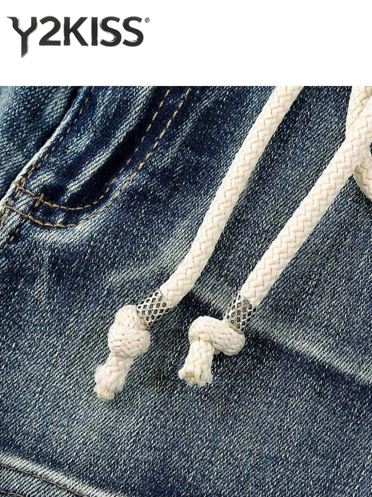 Summer Women Kpop Jean Shorts Abi Y2K 2000s Lace Up Denim Hot Pants Grunge Gyaru Japanese American Retro Cyber Punk Harajuku New