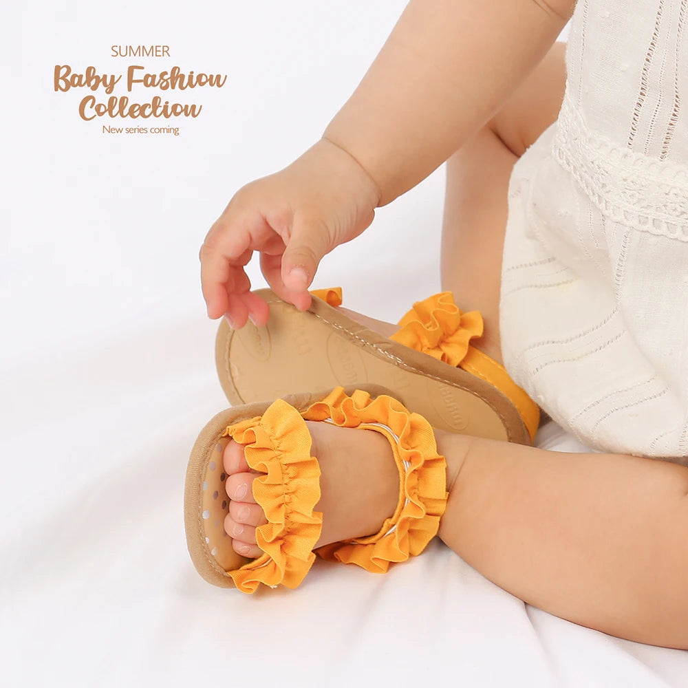 Fashion Newborn Girls Sandals Princess Baby Wave Lace Preschool Children's Summer PU Non slip Shoes